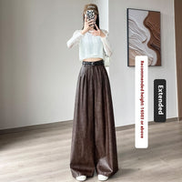 High Waist Loose Straight Slimming Leather Wide-leg Pants Drape Mop Pants