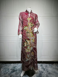 Womens Fashion Mesh Embroidered Long-Sleeve Dress