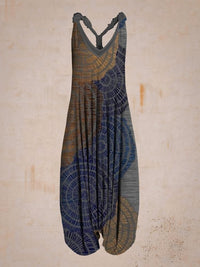 Abstract Printed Loose Plus Size Casual Suspender Jumpsuit