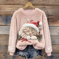 Womens Adorable Christmas Flannel Hoodie With Long Sleeves