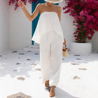 Summer Casual Asymmetrical Tube Top Jumpsuit With Flared Skirt
