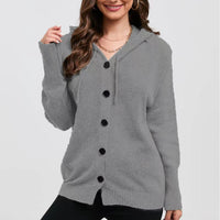 Women's Solid Color Hooded Single-breasted Sweater