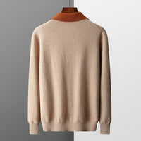 Foreign Trade Men's Autumn And Winter Contrast Color Wool Knitted Half-open Polo Long-sleeved Fleece Sweater