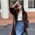 Vintage Mink Coat  Caramel Color V-neck Elongated Style Women's