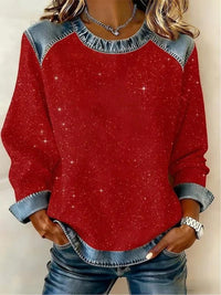 Womens 3D Digital-Print Crew-Neck Fashion Pullover Long-Sleeve Sweatshirt