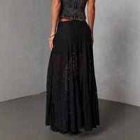 European And American Retro Versatile Black Polyester Lace Sheer Skirt
