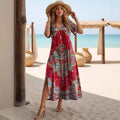 Short-sleeve Crew-neck Red Fashion Dress