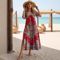 Short-sleeve Crew-neck Red Fashion Dress