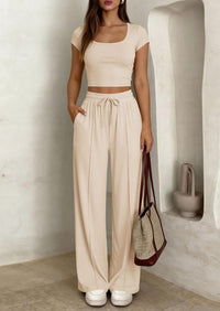 Y2K 2-piece Short-sleeve And Long-pants Set For Women