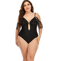 Women's Bikini Suspenders Deep V  Back Tulle Ruffled Swimsuit