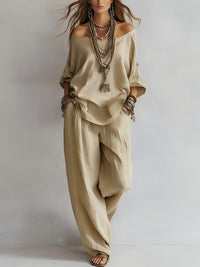 Women's Casual Loose Top And Wide-Leg Pants Set