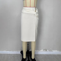 Summer Midi Skirt With Side Slit And Buttons Versatile Style