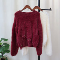 Irregular Nail Drill Mink Fur Knitted Sweater Top