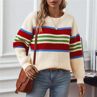 Drizzling Rainbow Striped Pullover Women's Sweater