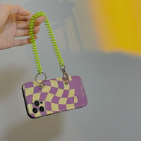 Compatible with Apple, Purple Checkerboard Suitable For Iphone12 11ProMax Protective Cover Xs Xr Lanyard Mobile Phone Case 8p Female