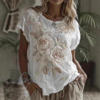 V-neck Elegant Artistic And Retro-style Short-sleeve Top