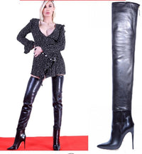 Solid Color Panelled Pointed Toe Stiletto Over-the-Knee Fashion Boots
