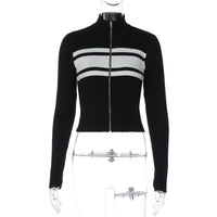 Contrast Zip Cardigan Tops Slim Long Sleeve Sweater
