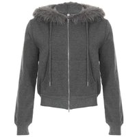 Black Zipper Divided Print Fleece Hooded Sweatshirt