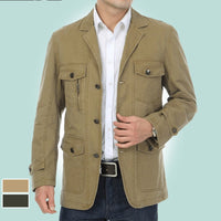 Men's Casual Suit Collar Multi-Pocket Loose Washed Jacket