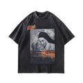 Cartoon Printed Washed Old Short-sleeved T-shirt