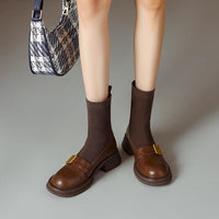 Knitted Stretch Chunky Heel Retro Women's Ankle Boots