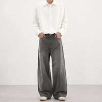 Mens Simple Basic Washed Gray Denim Jeans For FallWinter