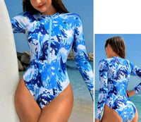 Women's 3d Digital Printing Long Sleeve One-piece Swimsuit