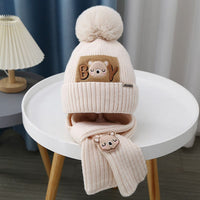 Children Hat Women's Knitted Keep Baby Warm Cartoon Bear Two-piece Set