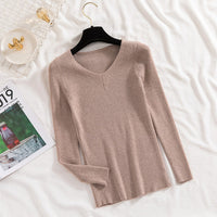Women's Slim-fit Long-sleeved Pullover Skinny V-neck Sweater