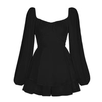 Long Sleeve Tied Lantern Sleeve Short Jumpsuit For Women