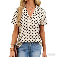 European And American Womens Summer Fashion Polka-Dot T-Shirt Printed Top