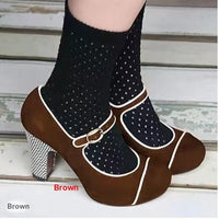 Womens Retro Round-Toe Low-Heel Pumps With Ankle Strap Buckle
