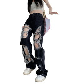 New Fried Street Fashion Cool Raw Hem High Waist Straight Mopping Pants