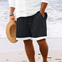 Men's Jacquard Mixed Color Stripe Drawstring Shorts