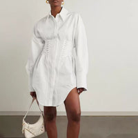 Slimming Stylish Drawstring Shirt Jacket That Accentuates The Waist