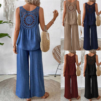 Casual Chic Elegant Floral Set With Hollow-Out Back