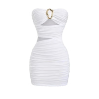Fashionable Womens Strapless Metal-Embellished Hollow-Out Dress