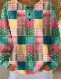 Retro 3D Digital Print Three-button Stand Collar Top