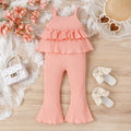 Girls' Fashion Two-color Pit Strip Sling Top Flared Pants Two-piece Set