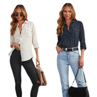 European And American Leisure Lapel Single Breasted Women's Long Sleeve Denim Shirt