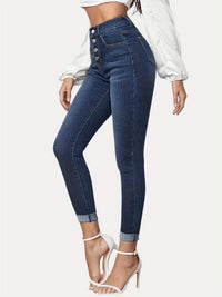 Contrast Color Slim Fit Stretch Rolled Hem Cropped Jeans