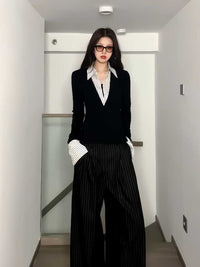 Fake Two-piece Polo Collar Top Women's Slim Shirt