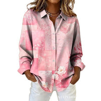 Womens Plaid Floral Print Long-Sleeve Blouse