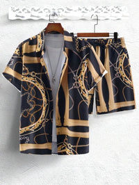 Gold Luxury Chain 3D Digital Printing Shirt Shorts Suit