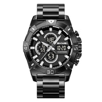 Mens Electronic Sports Chronograph Watch With A Steel Strap