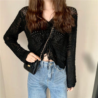 Drawstring V-neck Relaxed-fit Sun-protective Long-sleeve Cover-up