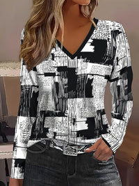 New Stylish Casual Geometric V-Neck Long-Sleeve T-Shirt