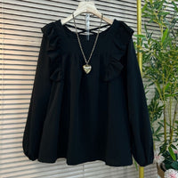 Ruffled Square Collar Beauty Back Sexy Design Women's Shirt