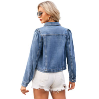 Washed Lace Up Slim Fit Denim Casual Coat Top